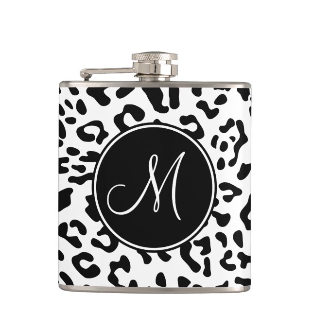 Girly Black and White Leopard Spot Monogram Fickplunta (Framsidan)