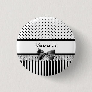 Girly Black and White Victorian Rand with Namn Knapp