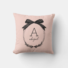 Girly Black Bow Modern Script Rosa Monogram Kudde