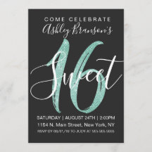 Girly Black Faux Mint Teal Sequin Glitter Sweet 16