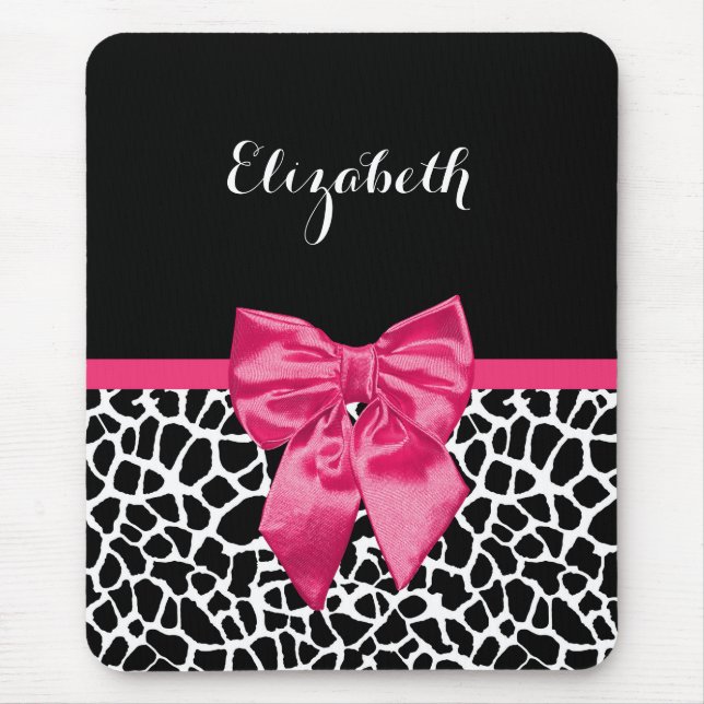 Girly Black Giraffe Animal Print Cute Shock rosa B Musmatta (Framsidan)