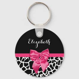 Girly Black Giraffe Animal Print Cute Shock rosa B Nyckelring