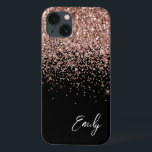 Girly Black  Glitter-monogrammet Rosa ros Guld<br><div class="desc">Girly Black och Ro Guld -  Rosa Faux Gnistra och Dripping Glitter Brushed Metall Monogram Namn och Initial Mobil. Det gör perfekten söt 16-årsjubileum,  bröllop,  möhippa,  årsdag,  babydusch eller bachelorette-fest för någon som glam lyxen och chic stilar i kärlek.</div>