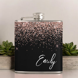 Girly Black Glitter-monogrammet Rosa ros Guld Fickplunta