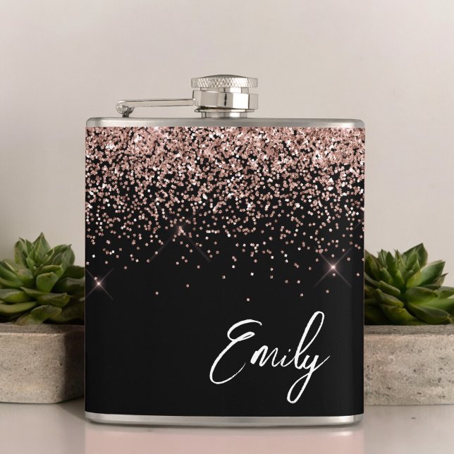 Girly Black  Glitter-monogrammet Rosa ros Guld Fickplunta (Skapare uppladdad)