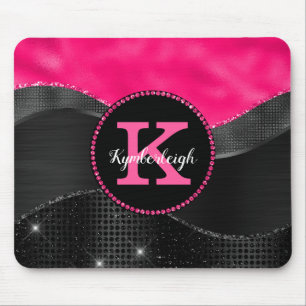 Girly Black Grått Shock rosa Vågar Glam Monogram N Musmatta