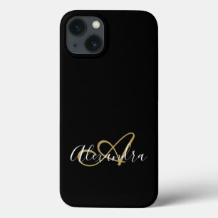 Girly Black Guld Elegant Monogram Script Namn
