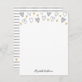 Girly Black Guld Heart Feminine Script Anteckningskort