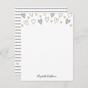 Girly Black Guld Heart Feminine Script Anteckningskort
