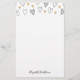 Girly Black Guld Heart Feminine-skript Brevpapper