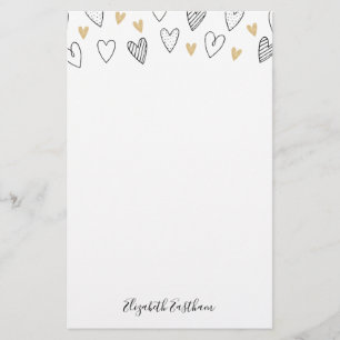 Girly Black Guld Heart Feminine-skript Brevpapper