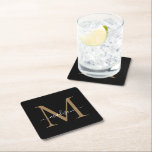 Girly Black Guld Monogram Elegant Modern  Underlägg Papper Kvadrat<br><div class="desc">Girly Black Guld Monogram Elegant Modern  Square Papper Underlägg</div>