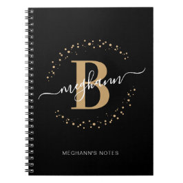 Girly Black Guld Namn Script Monogram School Anteckningsbok