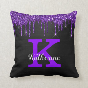 Girly Black Lila Glitter driver Monogram Namn Kudde
