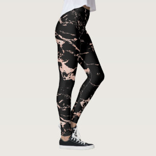 Girly Black Marble Ro Gold Foil Leggings