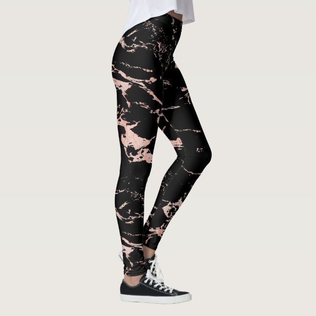 Girly Black Marble Ro Gold Foil Leggings (Höger)