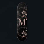 Girly Black Marble Ro Gold Foil Monogram Mini Skateboard Bräda 18,5 Cm<br><div class="desc">Girly Black Marble Ro Gold Foil Monogram Skateboard med trendig coppery ro guld/rosa på svarta marmor och ditt anpassningsbar monogram. Perfekt för ditt giriga,  lyxaktiga estetiska.</div>