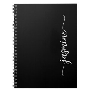 Girly Black Modern Script Monogram Namn-anteckning Anteckningsbok