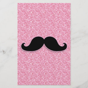 GIRLY BLACK MUSTACHE ROSA GLITTER tryckt