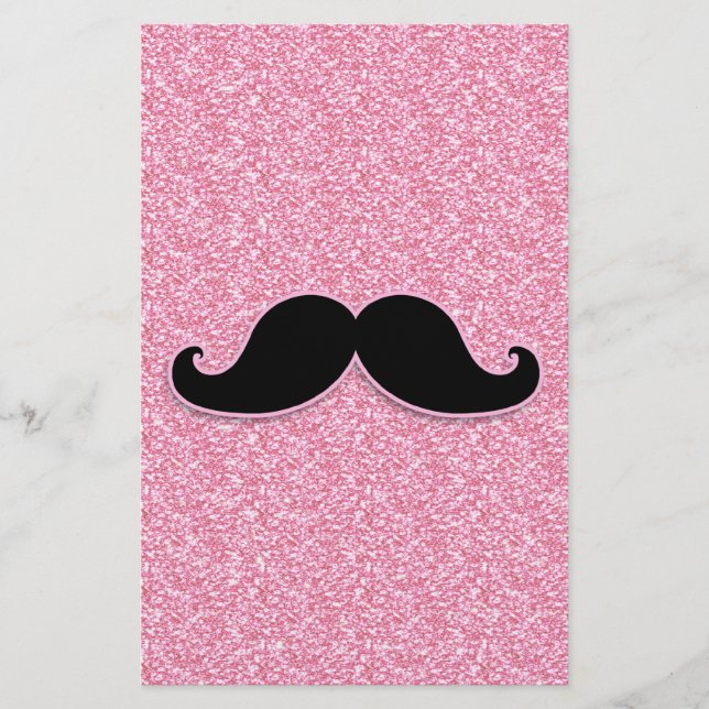 GIRLY BLACK MUSTACHE ROSA GLITTER tryckt (Framsida)