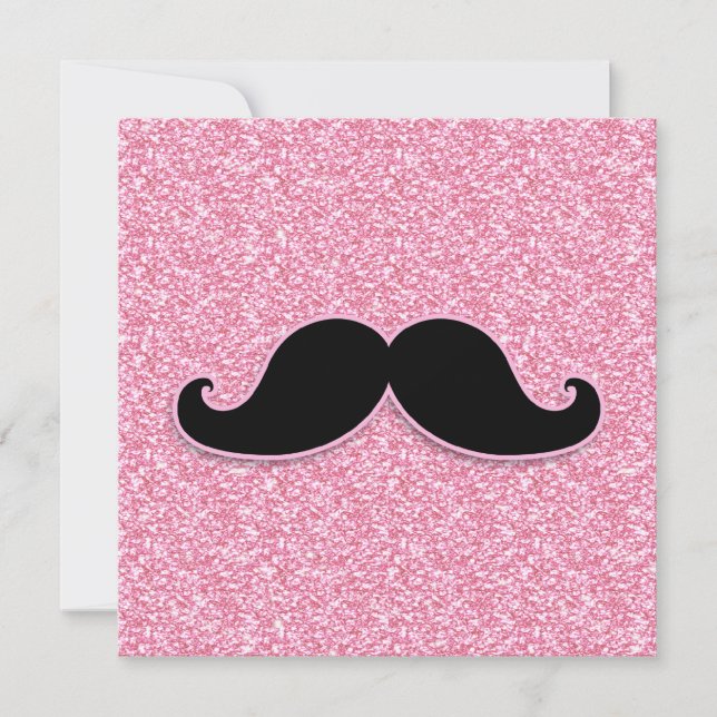 GIRLY BLACK MUSTACHE ROSA GLITTER tryckt (Framsida)