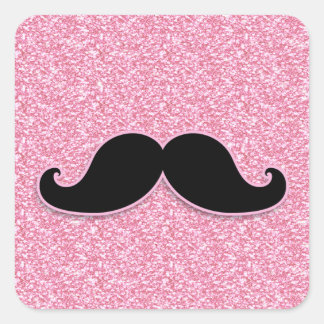 GIRLY BLACK MUSTACHE ROSA GLITTER tryckt Fyrkantigt Klistermärke