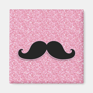 GIRLY BLACK MUSTACHE ROSA GLITTER tryckt Magnet