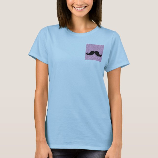 GIRLY BLACK MUSTACHE ROSA GLITTER tryckt T-shirt (Framsida)