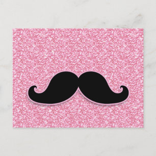 GIRLY BLACK MUSTACHE ROSA GLITTER tryckt Vykort