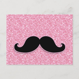 GIRLY BLACK MUSTACHE ROSA GLITTER tryckt Vykort