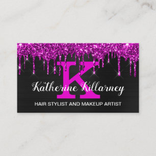 Girly Black Neon Plum Glitter driver Chic Monogram Visitkort