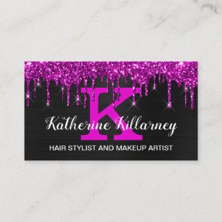 Girly Black Neon Plum Glitter driver Chic Monogram Visitkort