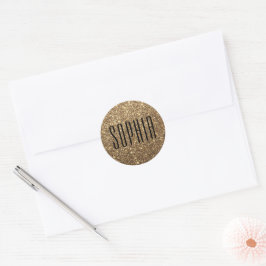 Girly Black och Guld Glitter Namn Cute Gnistra Runt Klistermärke