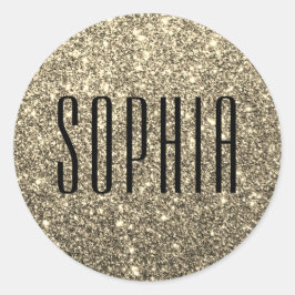 Girly Black och Guld Glitter Namn Cute Gnistra Runt Klistermärke