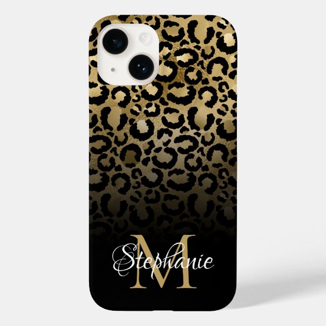 Girly Black och Guld Leopard Ombre Monogram (Baksida)