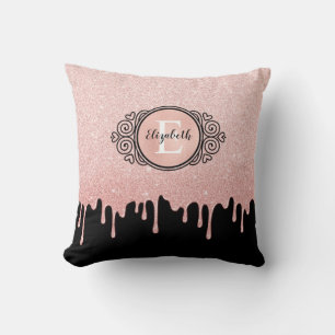 Girly Black Ro Guld Glitter driver Monogram Kudde