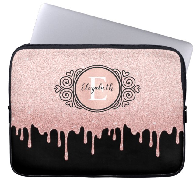 Girly Black Ro Guld Glitter driver Monogram Laptop Fodral (Framsidan)