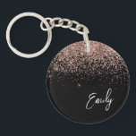 Girly Black Ro Guld  Rosa Glitter Monogram<br><div class="desc">Girly Black och Ro Guld -  Rosa Gnistra Glitter Skriptmonogram Namn nyckelkedja. Det gör perfekten söt 16-årsjubileum,  bröllop,  möhippa,  årsdag,  babydusch eller bachelorette-fest för någon som glam lyxen och chic stilar i kärlek.</div>