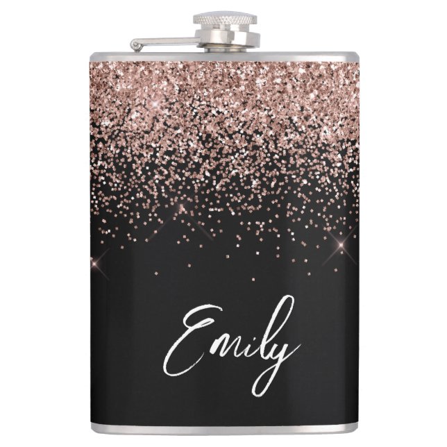 Girly Black Ro Guld  Rosa Glitter Monogram Fickplunta (Framsidan)