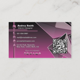 Girly Black Rosa QR Code Gradient Modern Chic 3D Visitkort
