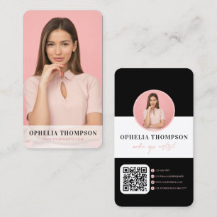 Girly Black Rosa Typography-skript QR-kod Visitkort