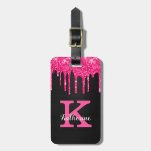 Girly Black Shock rosa Drives Monogram Namn Bagagebricka