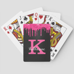 Girly Black Shock rosa Drives Monogram Namn Casinokort