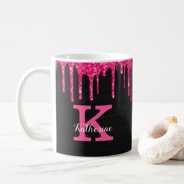 Girly Black Shock rosa Drives Monogram Namn Kaffemugg (Med munk)