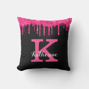 Girly Black Shock rosa Drives Monogram Namn Kudde
