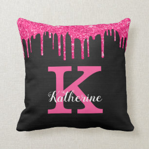 Girly Black Shock rosa Drives Monogram Namn Kudde