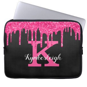 Girly Black Shock rosa Drives Monogram Namn Laptop Fodral