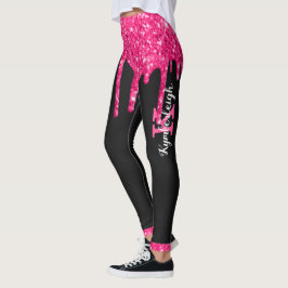 Girly Black Shock rosa Drives Monogram Namn Leggings