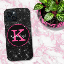 Girly Black Shock rosa Glam Diamond Monogram Namn