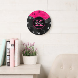 Girly Black Shock rosa Grått Vågar Glam Monogram N Stor Klocka